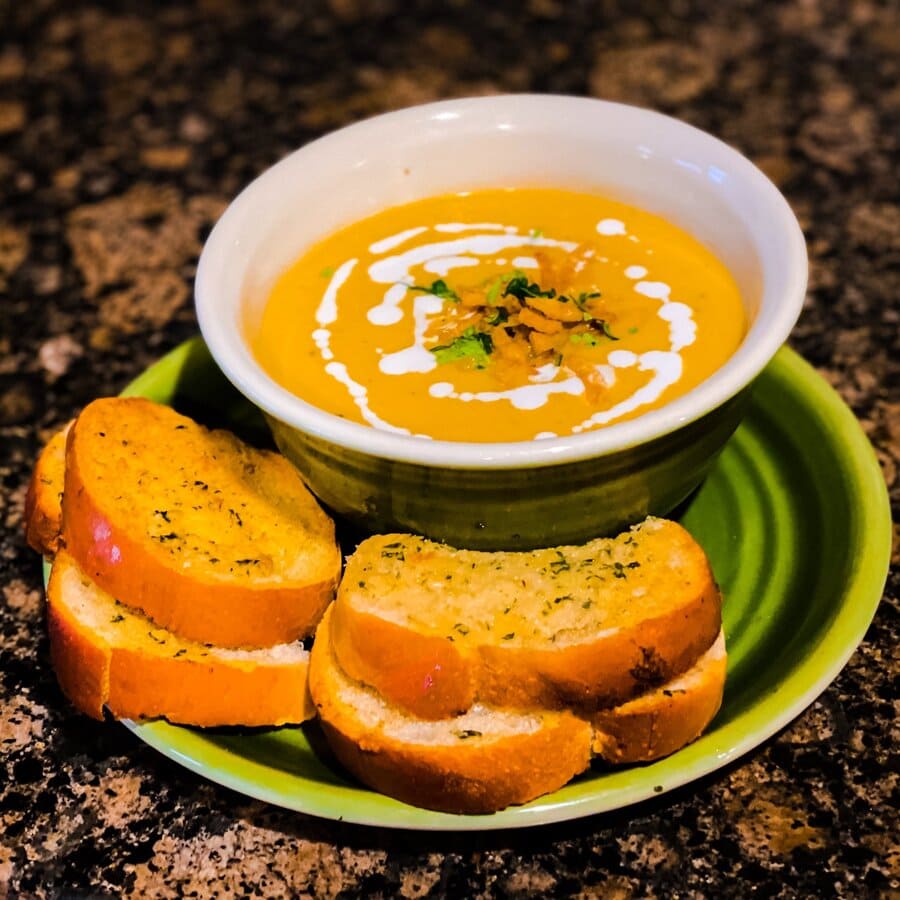 Butternut Squash Soup with Garlic Bread
