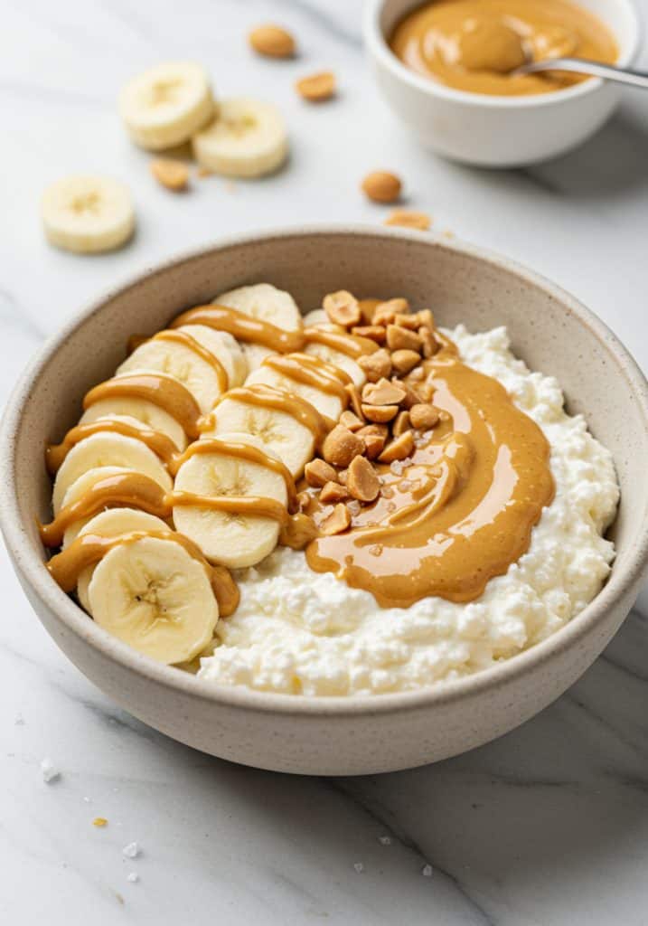 Cottage Cheese with Banana and Peanut Butter Breakfast Bowl
