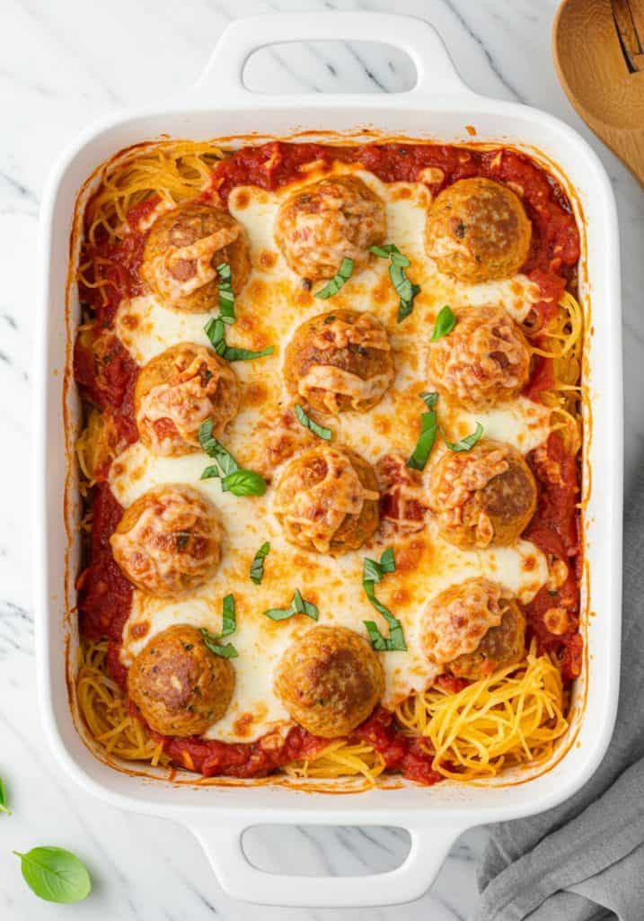 Spaghetti Squash Meatball Casserole