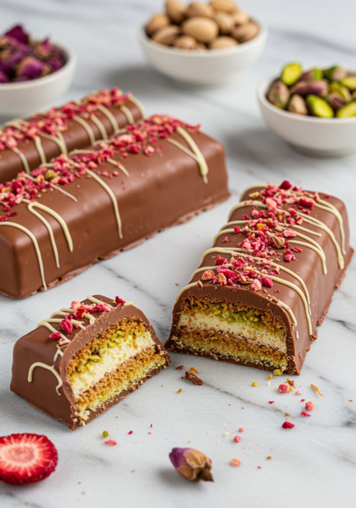 Dubai Chocolate Bar with Rosewater and Dried Strawberries