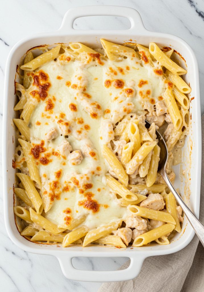 Dump-and-Bake Chicken Alfredo Pasta